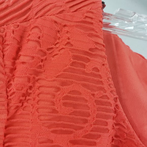 CB Women's Orange Lined Embroidered Fishnet Zip Back Sleeveless Dress - Picture 4 of 13